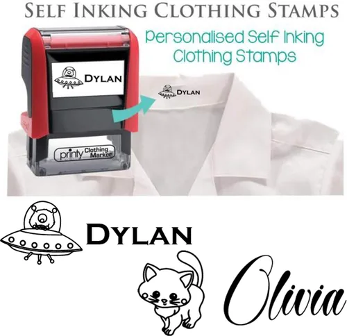Vista 2 de Sello de ropa etiqueta personalizada. ELIGE SU DISEÑO y FONT - Sello su ropa con su nombre personalizado. Ideal para camisetas de niños Sello