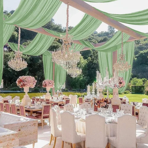 Vista 15 de MODFUNS Cortinas de boda para decoración de techo, cortinas de arco de boda azul bebé, 5 x 20 pies, 2 paneles de gasa transparente, cortina de tul
