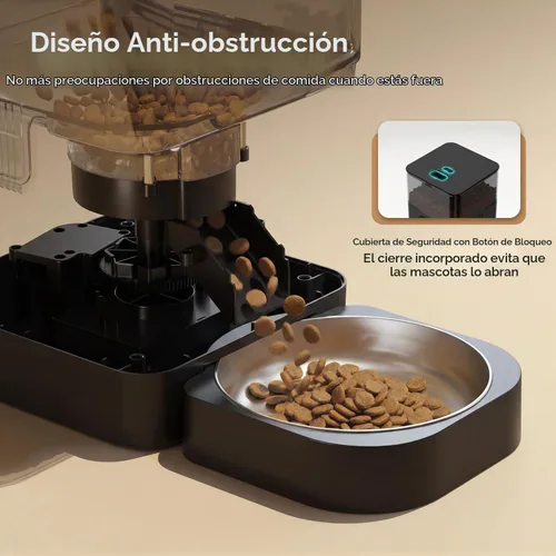 Vista 3 de VOLUAS Comedero automático para gatos, dispensador de alimentos secos con Negro transparente