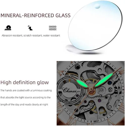 Vista 4 de MASTOP Relojes de mujer de zafiro automáticos Steampunk de cuerda automática mecánicos con pulsera de oro, reloj de esqueleto para mujer con correa