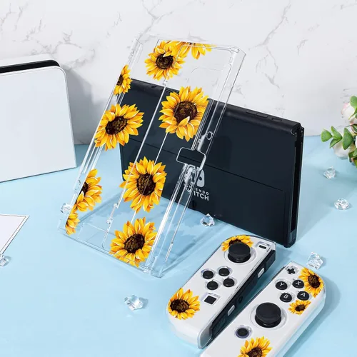 Vista 8 de DLseego Funda para interruptor amarillo transparente con flores de girasol, versión 2021, consola acoplable antiarañazos, carcasa de TPU