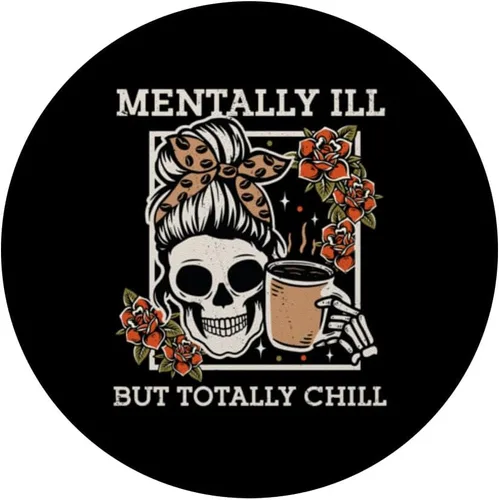 Vista 3 de Esqueleto mentalmente enfermo pero totalmente escalofriante Halloween Skull Mom PopSockets intercambiables PopGrip