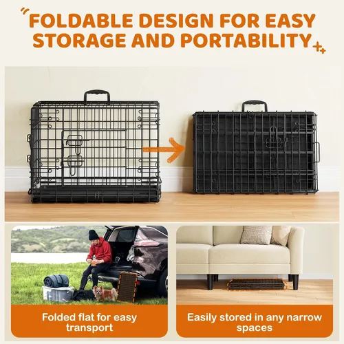 Vista 6 de Yaheetech Caja de perro de 24 pulgadas con puerta doble y divisor para cachorro, caja metálica plegable con bandeja removible, jaula de alambre