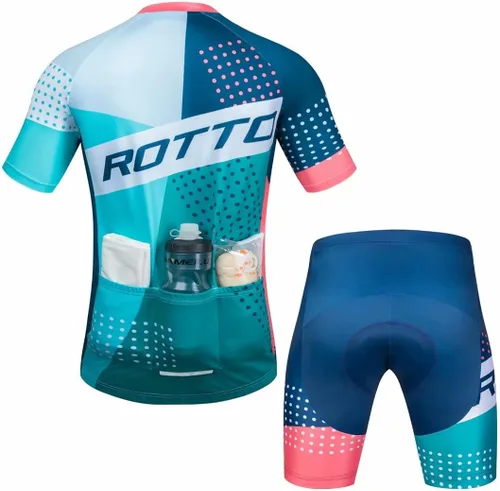 Vista 2 de ROTTO Conjunto de camiseta y pantalones cortos de ciclismo para hombre, ropa de ciclismo de manga corta y pantalones cortos acolchados