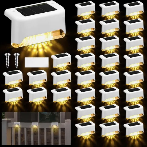 Vista 9 de Geelin 32 Luces Solares para Terraza al Aire Libre, Luces LED Solares Impermeables para Escalones y Cercas para Escaleras, Escalón, Barandilla