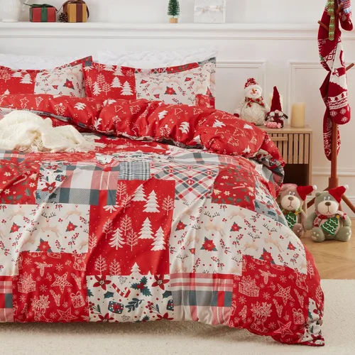 Vista 13 de CAROMIO Juego de funda de edredón de Navidad, de microfibra suave, reversible, ropa de cama decorativa festividades + 1 funda de almohada