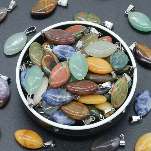 Vista 6 de LHJ 20 colgantes de piedra natural con forma de marquesa de cristal de ágata de chakra para hacer joyas, collares, aretes