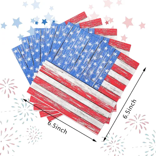 Vista 3 de Whaline 80 servilletas de papel patrióticas desechables del 4 de julio, servilletas rústicas con bandera estadounidense con estrellas y rayas