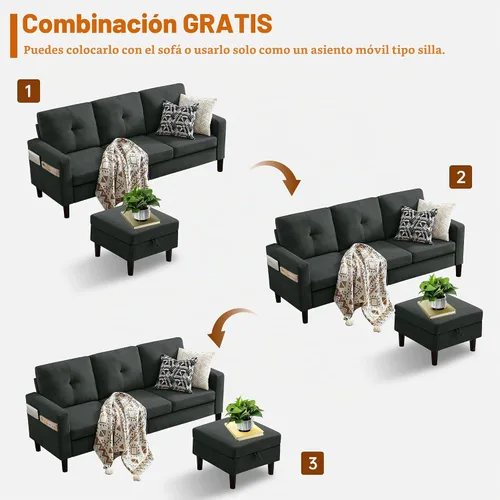 Vista 4 de Sofá Seccional Sofás para Sala de Estar, Sofás Seccionales Modulares de 3 Asientos en Forma de L con Almacenamiento y Chaise Reversible, Tela