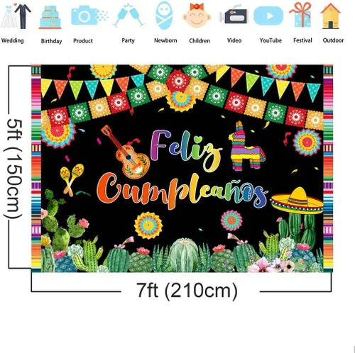 Vista 5 de Telón de fondo de Feliz Cumpleaños, fiesta mexicana, decoración de fiesta de feliz cumpleaños, Cinco de Mayo, Taco, carnaval, fotografía, fondo