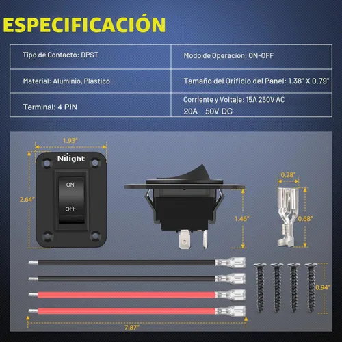 Vista 2 de Panel de Interruptor de Encendido/Apagado Nilight 4 PIN DPST, Interruptores de Palanca Panel 12V 20A, Carcasa de Interruptor de Aluminio Anodizado