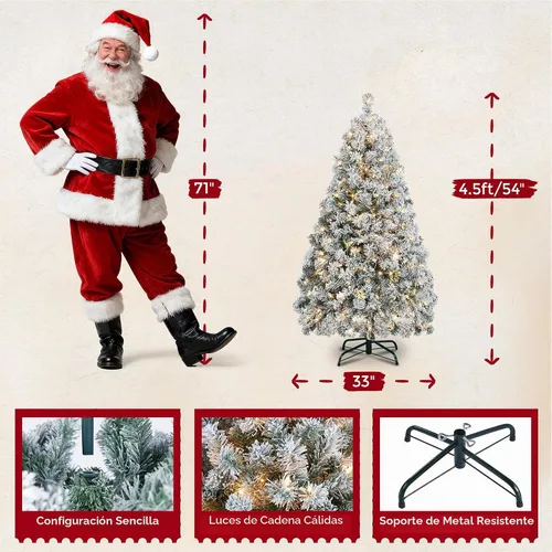 Vista 3 de Yaheetech Árbol de Navidad artificial preiluminado de 4.5 pies con luces incandescentes de color blanco cálido, árbol de Navidad con 340 puntas