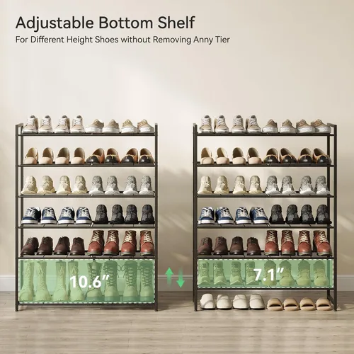 Vista 4 de Nunsino Zapatero de metal, organizador de zapatos de garaje de 6 niveles, con capacidad máxima para 30 pares, estante de almacenamiento de zapatos