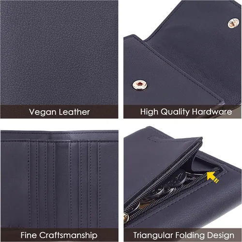 Vista 7 de Travelambo Cartera pequeña y compacta con bloqueo RFID tarjetero de triple pliegue para mujer Cartera RFID