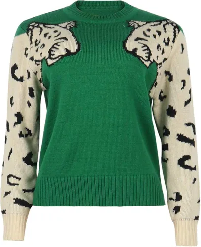 Vista 3 de JUNBOON Suéteres de punto con estampado de leopardo para mujer de manga larga cuello redondo