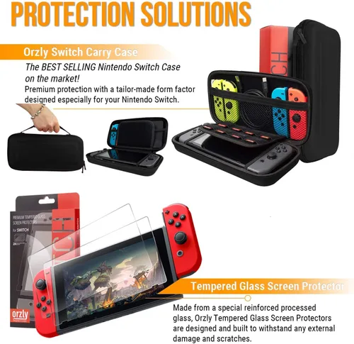 Vista 3 de Orzly Kit de accesorios diseñado para Nintendo Switch Accessories Geeks y OLED Console Users Case and Screen Protector Joycon Grips y ruedas