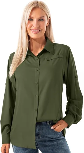 Vista 7 de Camisas de manga larga para mujer secado rápido protección UV convertibles para senderismo campamento pesca navegación