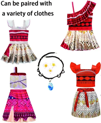 Vista 5 de Faldas de princesa, lindo collar con pinzas para el cabello para niños pequeños, collar Mo ana y accesorios de vestir de horquilla de flores