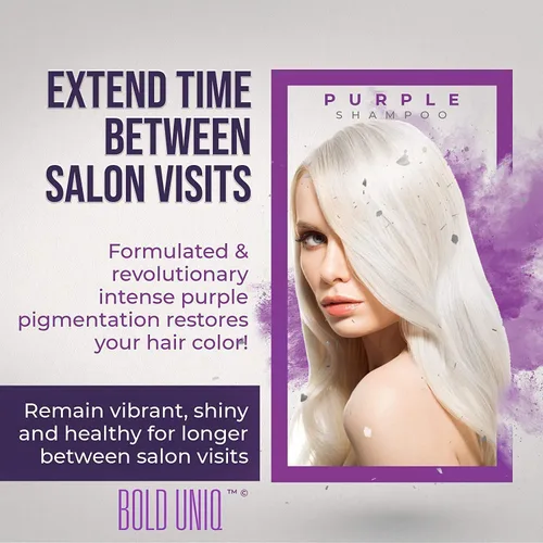 Vista 6 de BOLD UNIQ Spray protector de calor para cabello y champú morado. Protector térmico de hasta 450ºF. Elimina los tonos cobrizos de rubio, platino
