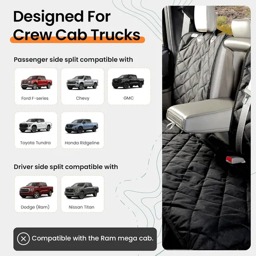 Vista 6 de 4Knines - Funda de asiento trasero con hamaca de camioneta de doble cabina, impermeable (color negro, lado del conductor) Fits Dodge Ram, Nissan