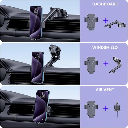 Vista 2 de Soporte para teléfono con ventilación de coche manos libres: montaje ajustable de 360° para una fácil navegación y llamadas, ajuste universal