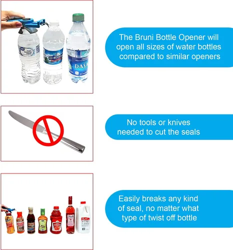 Vista 6 de Bruni - Abridor de botellas multifunción – Tapa de seguridad para medicamentos, abrebotellas fácil de usar para niños, manos débiles, ancianos