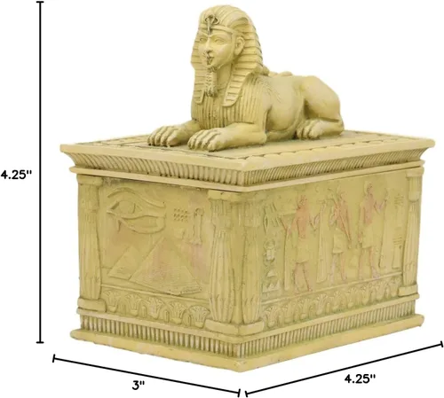 Vista 10 de Ebros - Caja rectangular decorativa con acabado arenisca de 4.25 pulgadas de largo, monumento clásico de Egipto, androesfinge con deidades