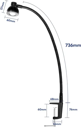 Vista 4 de Hersi Lámpara de escritorio de brazo flexible de 5 W y 35 pulgadas de largo, luz LED de trabajo de arquitecto de metal con abrazadera, lámpara