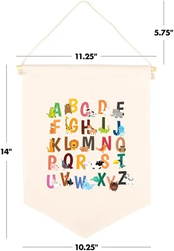 Vista 4 de Andaz Press Cartel de lienzo colgante – Tapiz de alfabeto y animales para colgar en la pared para bebé niña y niño, decoración de pared de guardería