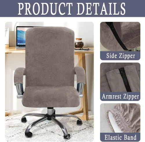 Vista 2 de ITFRO Funda para silla de oficina de 3 piezas con fundas para reposabrazos, funda de terciopelo para silla de escritorio de computadora con Gris