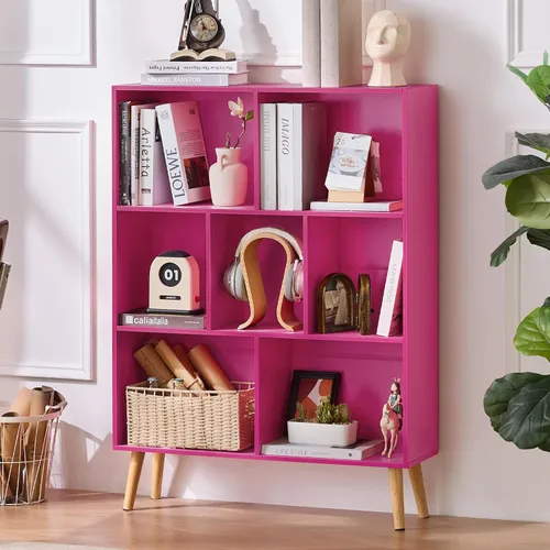 Vista 26 de LEYAOYAO Estantería de 5 cubos de 3 niveles con patas, estante negro menta para libros para niños, bonito organizador de almacenamiento, estantes