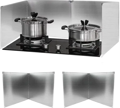 Vista 8 de 2 protectores contra salpicaduras de grasa de 2 caras, plegables, de acero inoxidable, protector contra salpicaduras de aceite para salpicaduras