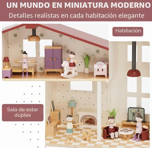 Vista 3 de Lehoo Castle Casa de muñecas de madera para niñas, casa de muñecas con 5