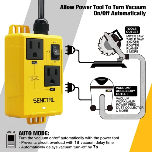 Vista 2 de SENCTRL Interruptor Automático de Vacío Permite que las Herramientas Eléctricas/Sierra de Mesa Enciendan y Apaguen la Aspiradora/Accesorio