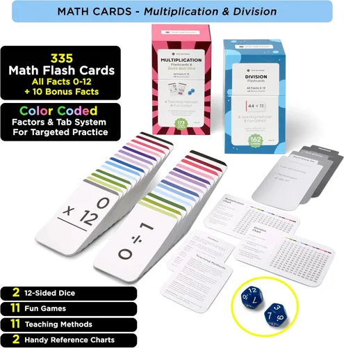 Vista 3 de Tarjetas Flash de matemáticas galardonadas – 711 hechos de multiplicación y división (0–12) – Tarjetas jumbo (8 cm x 13,2 cm), ayudas visuales, 2