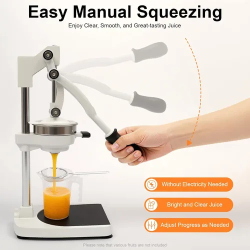Vista 4 de Exprimidor de hierro fundido, exprimidor manual resistente con base estable, prensa comercial de cítricos para naranja, limón, lima, pomelo