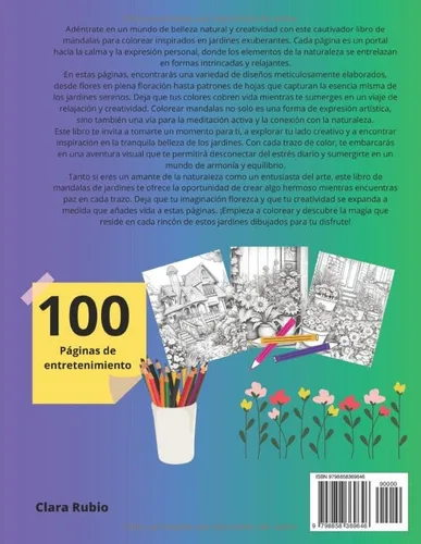 Vista 2 de Libro para colorear Jardines - 100 páginas de puro color - Relajación (Spanish Edition)