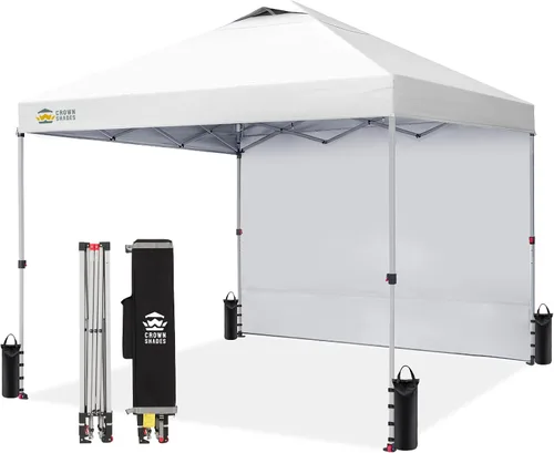 Vista 22 de CROWN SHADES Toldo desplegable de 8 x 8 con 1 pared lateral, tienda de campaña para playa, beige