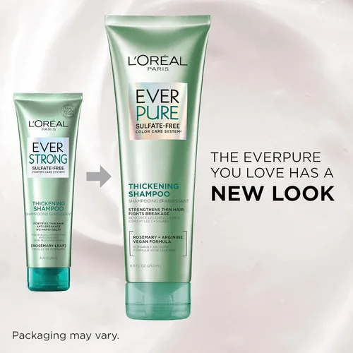 Vista 4 de L'Oreal Paris Champú y acondicionador espesante sin sulfato, espesa y fortalece el cabello fino y frágil, EverPure, 1 kit de cuidado del cabello
