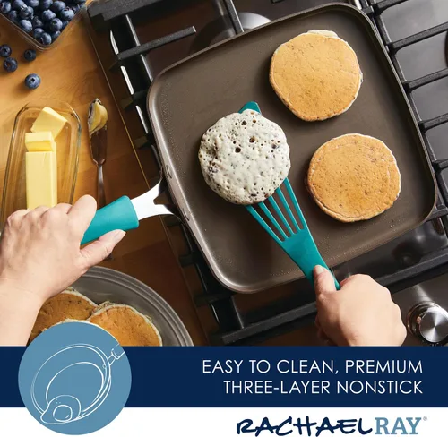 Vista 7 de Rachael Ray Cook + Create - Parrilla/Sartén antiadherente para estufa, cuadrada, 11 pulgadas, azul agave