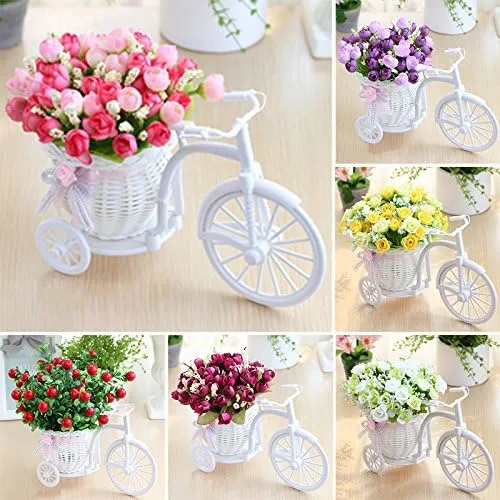 Vista 3 de Bicicleta nostálgica de flores artificiales, bicicleta nostálgica de jardín, decoración de flores artificiales, soporte para plantas, mini jardín