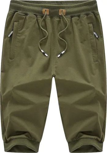 Vista 3 de LEPOAR Pantalones deportivos 34 para hombre, cómodos, entrenamiento, correr, longitud hasta la rodilla, cordón en la cintura, bolsillos