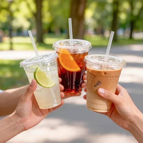 Vista 7 de Paquete de 100 vasos de 16 onzas con tapas y pajitas, vasos de plástico desechables con tapas, sin BPA, perfectos para café helado, frappes, batidos