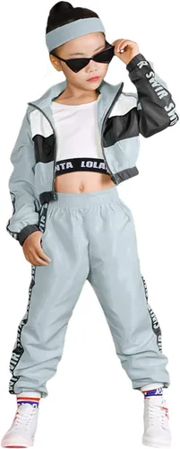 Vista 11 de Conjunto de Ropa de Baile para Niñas, Traje de Interpretación de Equipo de Hip Hop y Jazz Moderno, Conjuntos de Ropa de Baile para Niñas Azul oscuro