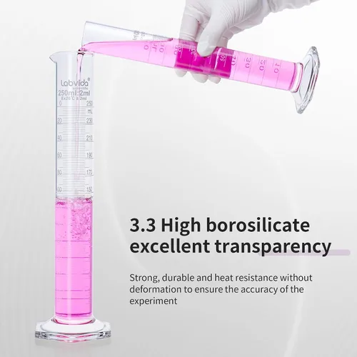Vista 5 de Juego de cilindros de medición de 33.8 fl oz con cepillo de limpieza, vidrio de borosilicato, base hexagonal y pico, clase B, LVE008