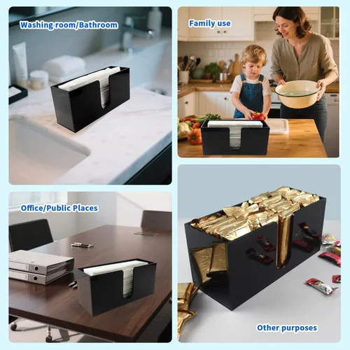 Vista 2 de Toallero de papel para encimera, 1 paquete de dispensador de servilletas acrílicas negras Fits Multifold, C-Fold & Z-Fold Trifold Towels, Durable