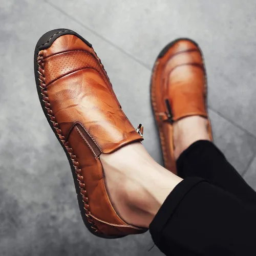 Vista 5 de Qiucdzi Zapatos cómodos de cuero para hombre, con costuras a mano, antideslizantes, informales, mocasines, zapatos para barco, Transparente