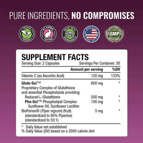 Vista 4 de Approved Science® Glutatión - Glutatión 500 mg - Complejo de fosfolípidos, vitamina C, bioperina - Antioxidante superior para ayudar a neutralizar