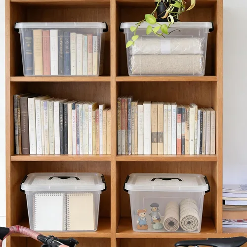 Vista 6 de Caja de almacenamiento transparente de 6.5 cuartos de galón con asa, paquete de 4 recipientes de plástico con tapa