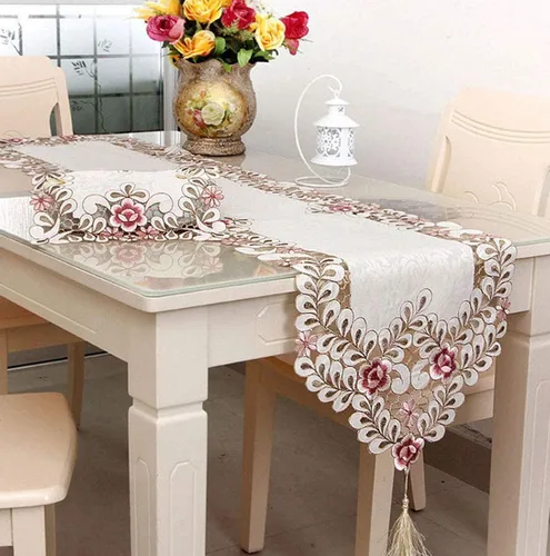 Vista 13 de LeLehome - Mantel de encaje bordado con flores color café